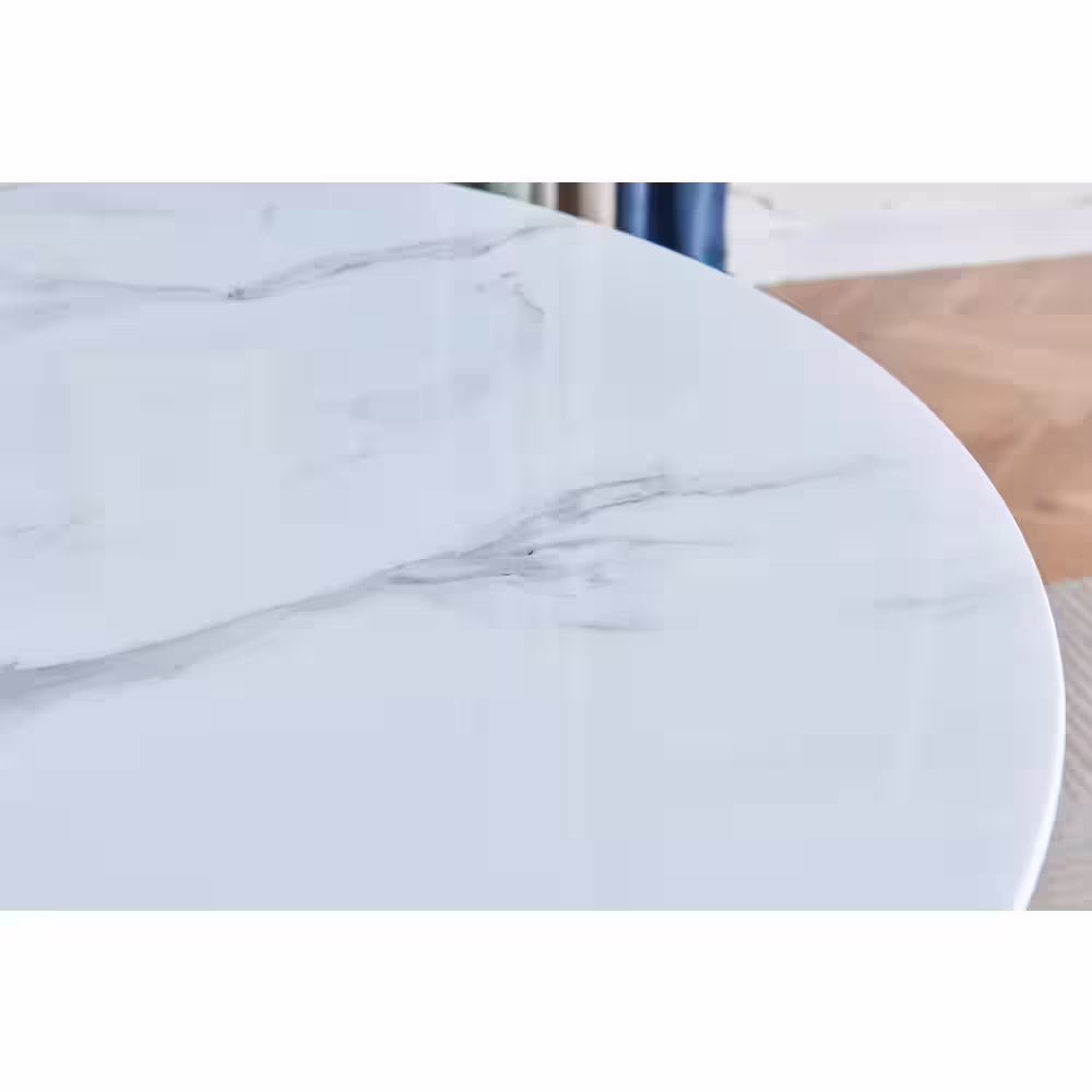 Best Quality Furniture 47 in. Round Martina White Marble in Cross Legs Dining Table (Seats-4)