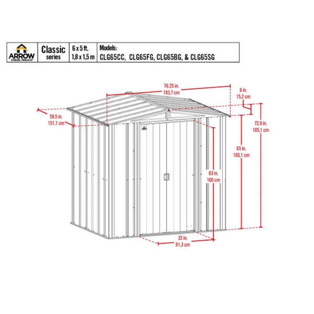 Arrow Classic 6 ft. W x 5 ft. D Charcoal Metal Shed 27 sq. ft.