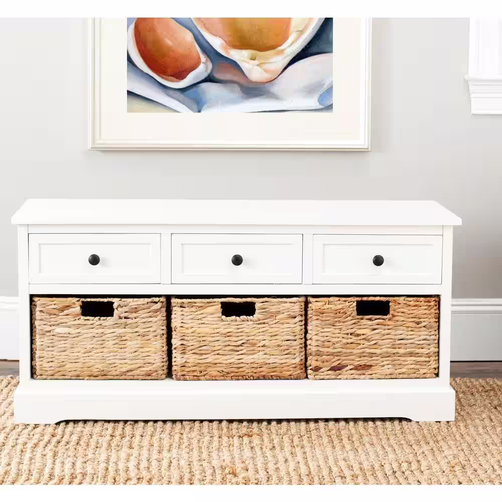 SAFAVIEH Damien 3-Drawer Rustic White/Cream Wood Entryway Bench
