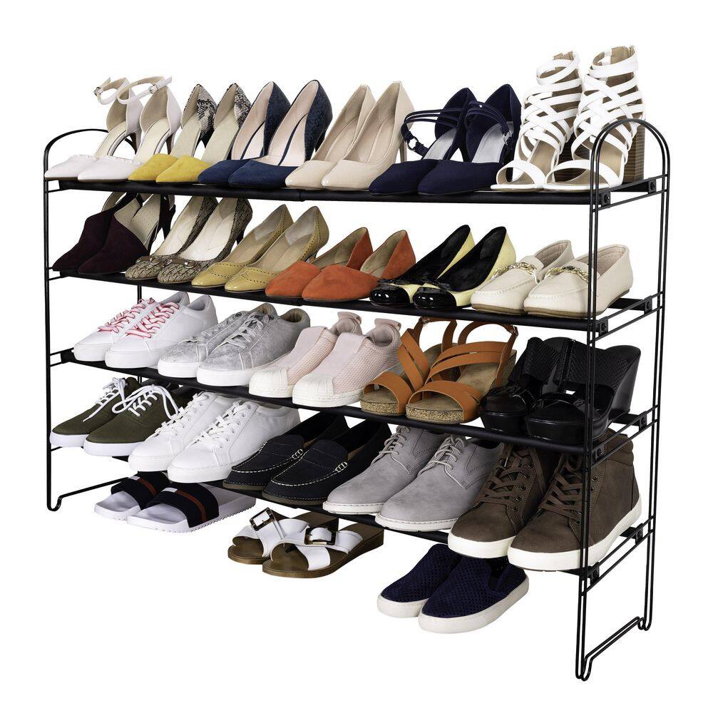 Seville Classics 28.9 in. H 4-Tier 30-Pair Black Expandable Non-Slip Metal Frame Shoe Rack