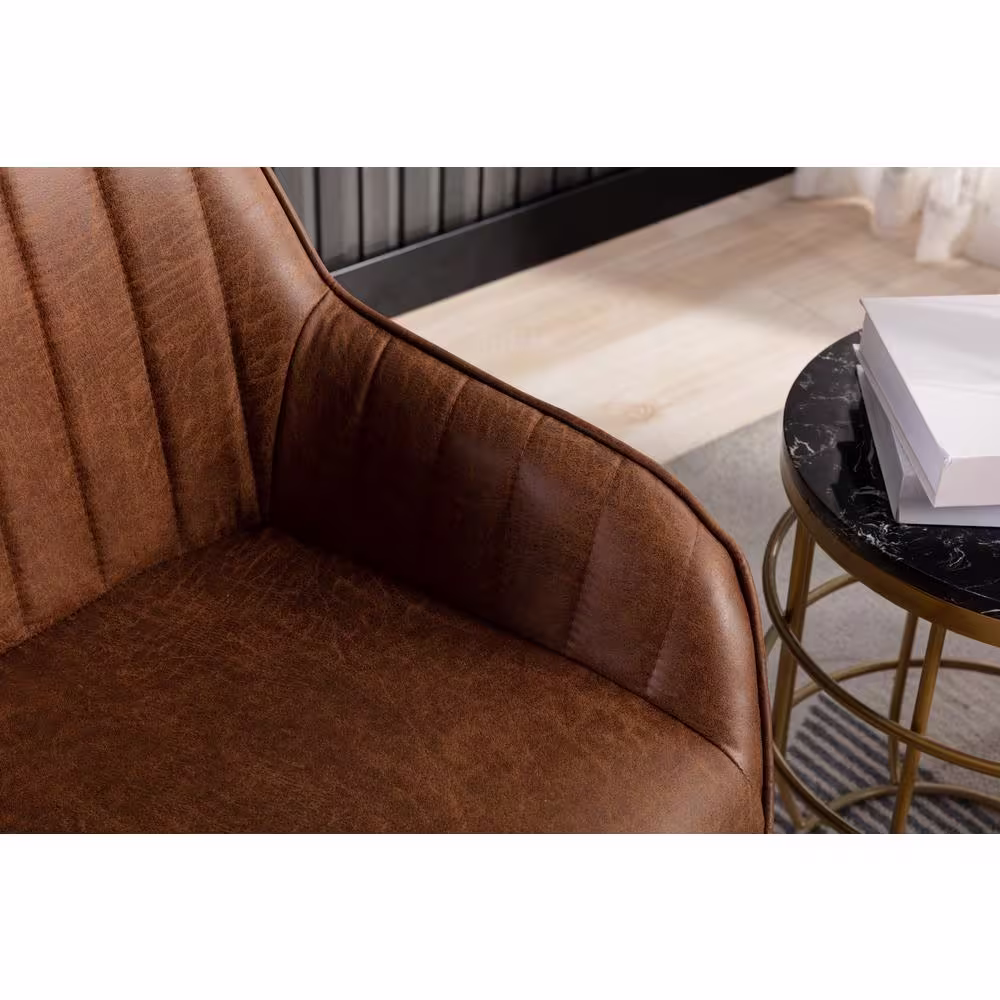 Home Beyond Ajaccio Brown Synthetic Leather Midcentury Dining Accent Chair (Set of 2)