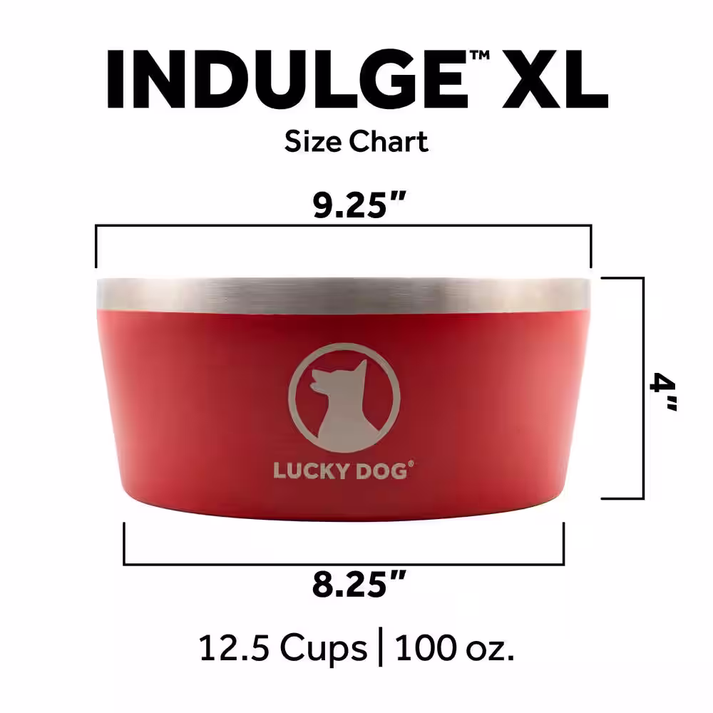 Lucky Dog Indulge 100 oz. 12.5 Cup Double Wall Stainless Steel Dog Bowl, Non Slip, Lifetime Warranty in Black