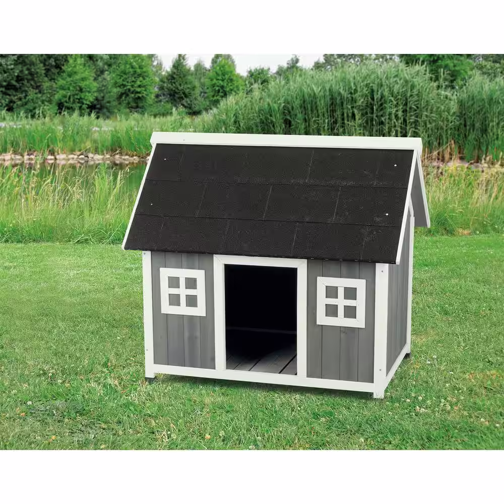 TRIXIE natura Barn Style Dog House, Elevated Pet Shelter, Weatherproof Dog House, Medium