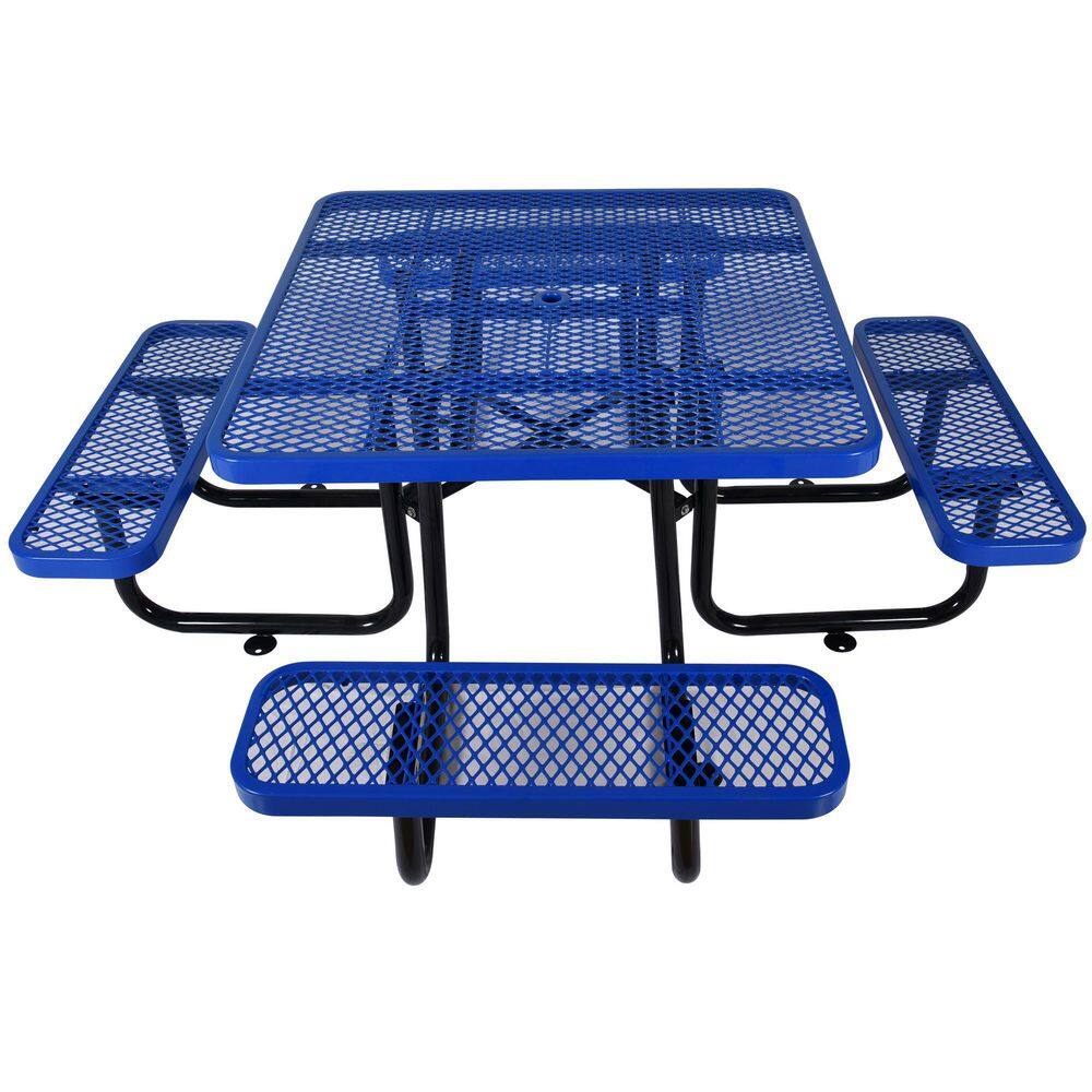 Sungrd Blue Square Metal Outdoor Picnic Table with Umbrella Hole
