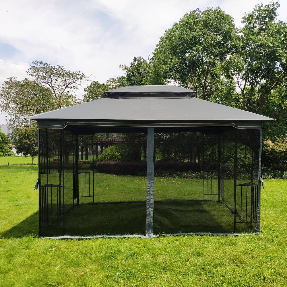 None Gray 13 ft. x 10 ft. Outdoor Patio Gazebo Canopy Tent with Ventilated Double Roof and Mosquito Net