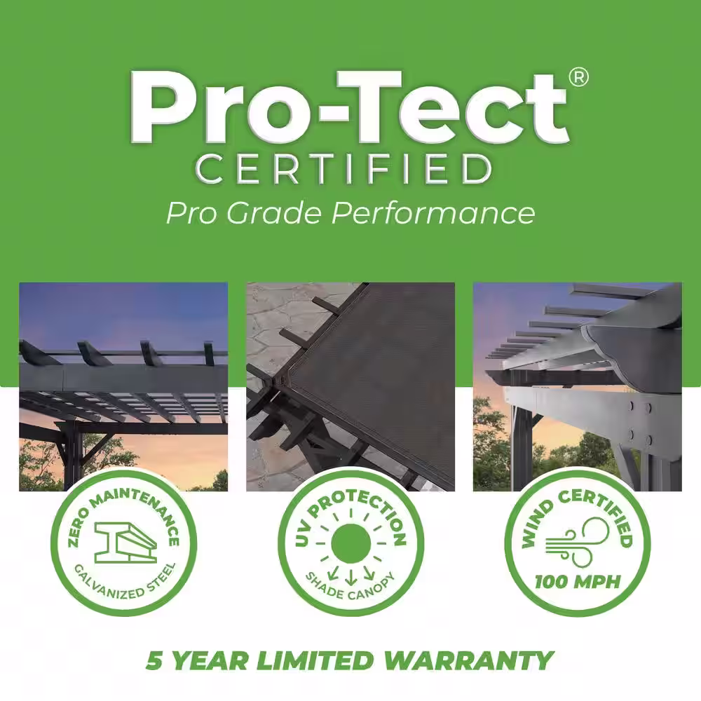 Backyard Discovery Stratford 16 ft. x 12 ft. Black Steel Traditional Pergola with Sail Shade Soft Canopy