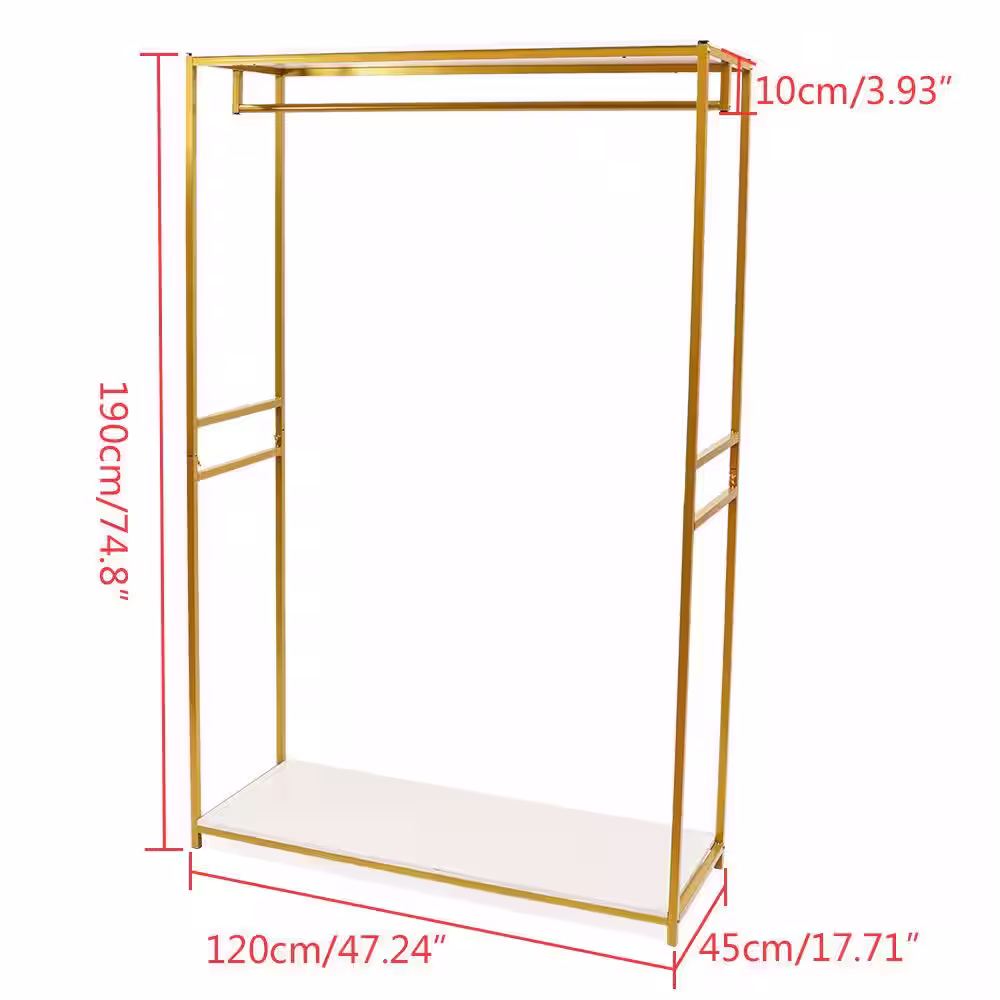 None Creative Retail Heavy Duty Metal Gold Clothes Rack Wedding Dress Display stand with Shelves 47 in. W x 74 in. H