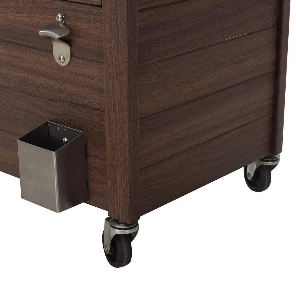 Sunjoy IceCove Brown Metal Rolling Serving Trolley Marble Countertop Bar Cart with 80 qt. Ice Chest Cooler