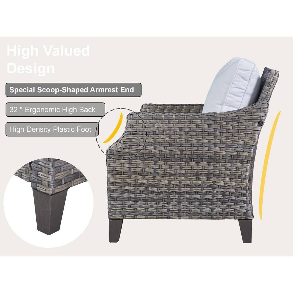 Gymojoy Canton Brown 5-Pieces Wicker Patio Conversation Set with White Cushions