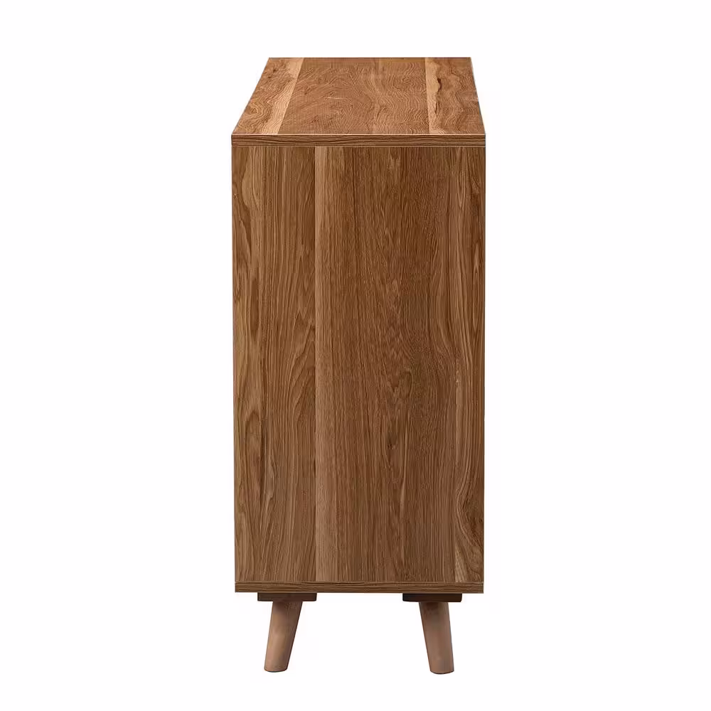 JAYDEN CREATION Ezio 3-Door Walnut Rattan Accent Cabinet with Adjustable Shelt and Solid Wood Leg