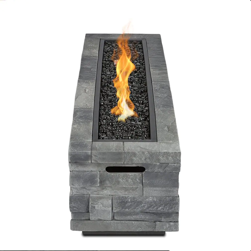 Real Flame Ledgestone 48 in. x 15 in. Rectangle MGO Propane Fire Pit Table in Gray Ledgestone with NG Conversion Kit