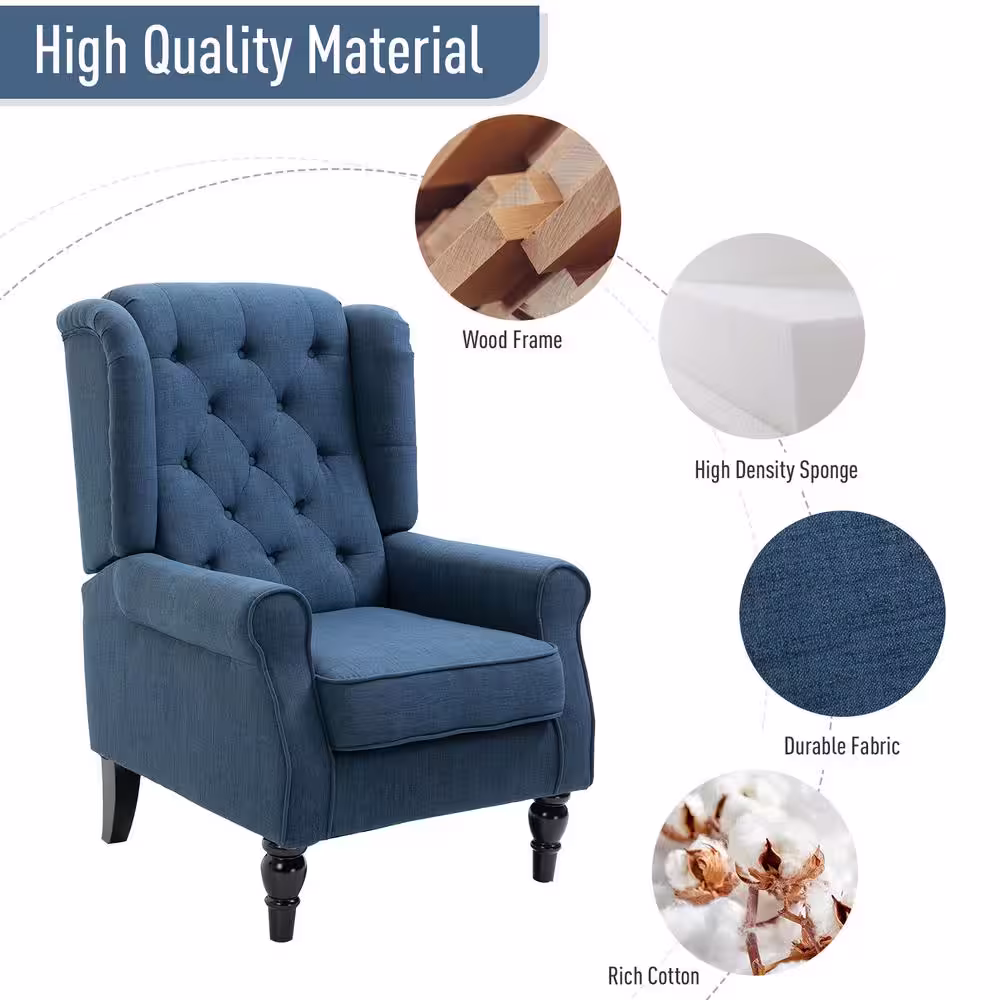 HOMCOM Button-Tufted Accent Chair with High Wingback, Rounded Cushioned Armrests and Thick Padded Seat, Blue