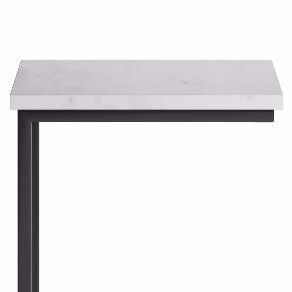 Simpli Home Skyler Industrial 18 in. Wide Metal C Side Table with Marble Top in White, Fully Assembled