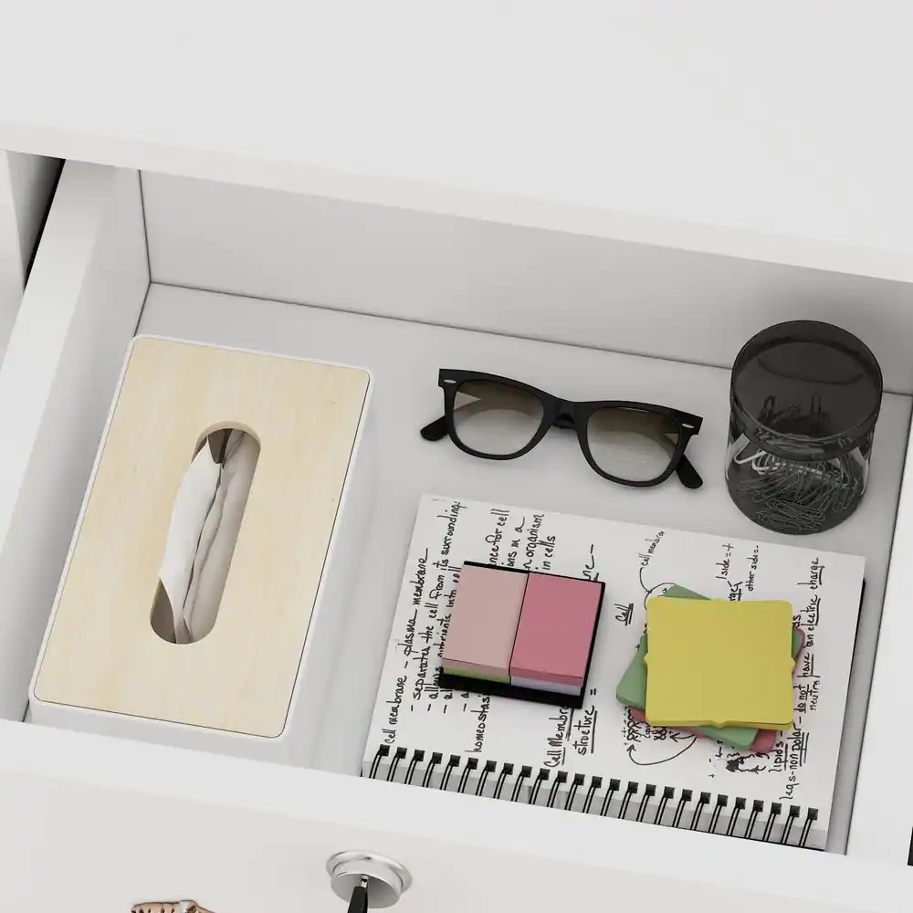 None Wooden Computer Desk, White Writing Desk with 2 Drawers, Keyboard Tray and Eco-Friendly Paint Finish, 47.2 in. W