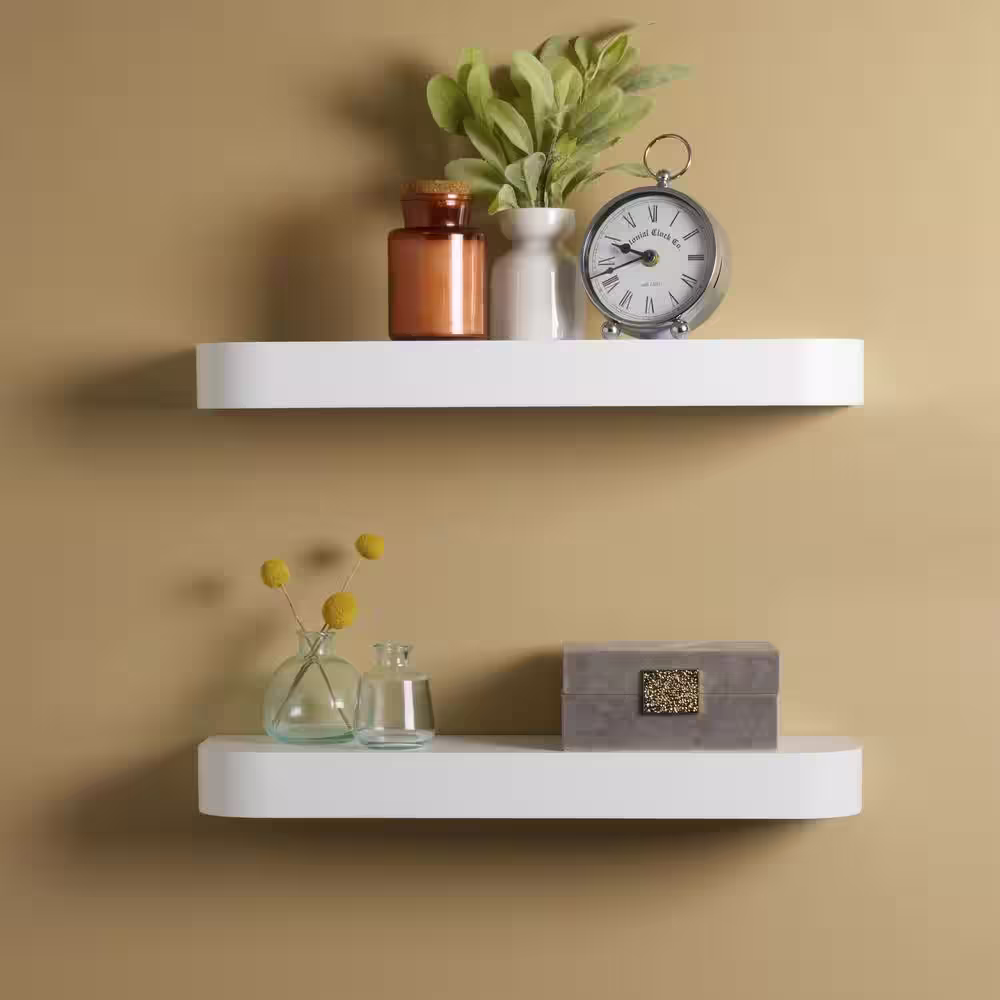 Melannco 6 in. W x 20 in. L (Set of 2) Rounded Chunky Shelves White, 20 in.