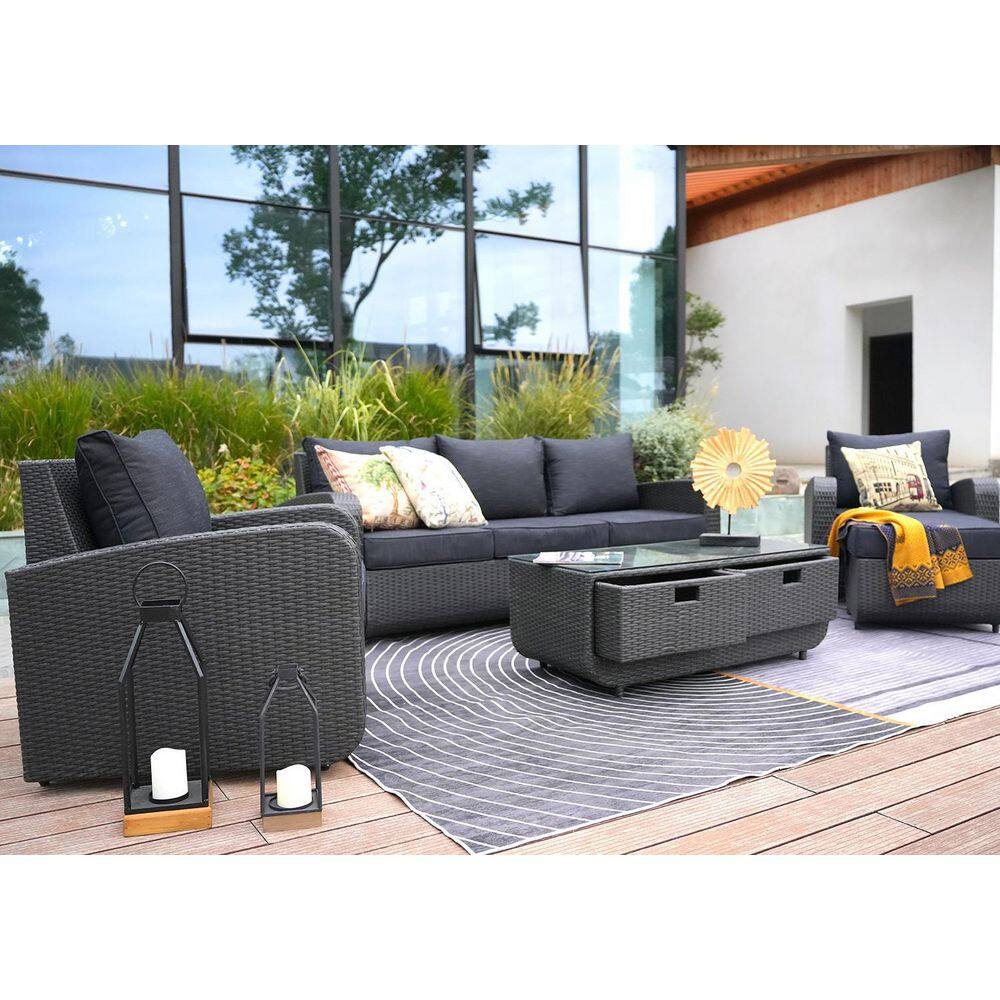 DIRECT WICKER Strathmere Black 5-Piece Wicker Patio Conversation Set with Black Cushions