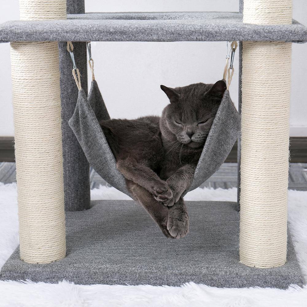 None 52 in. H Cat Tree Cat Tower with Condo and Hammock in Gray
