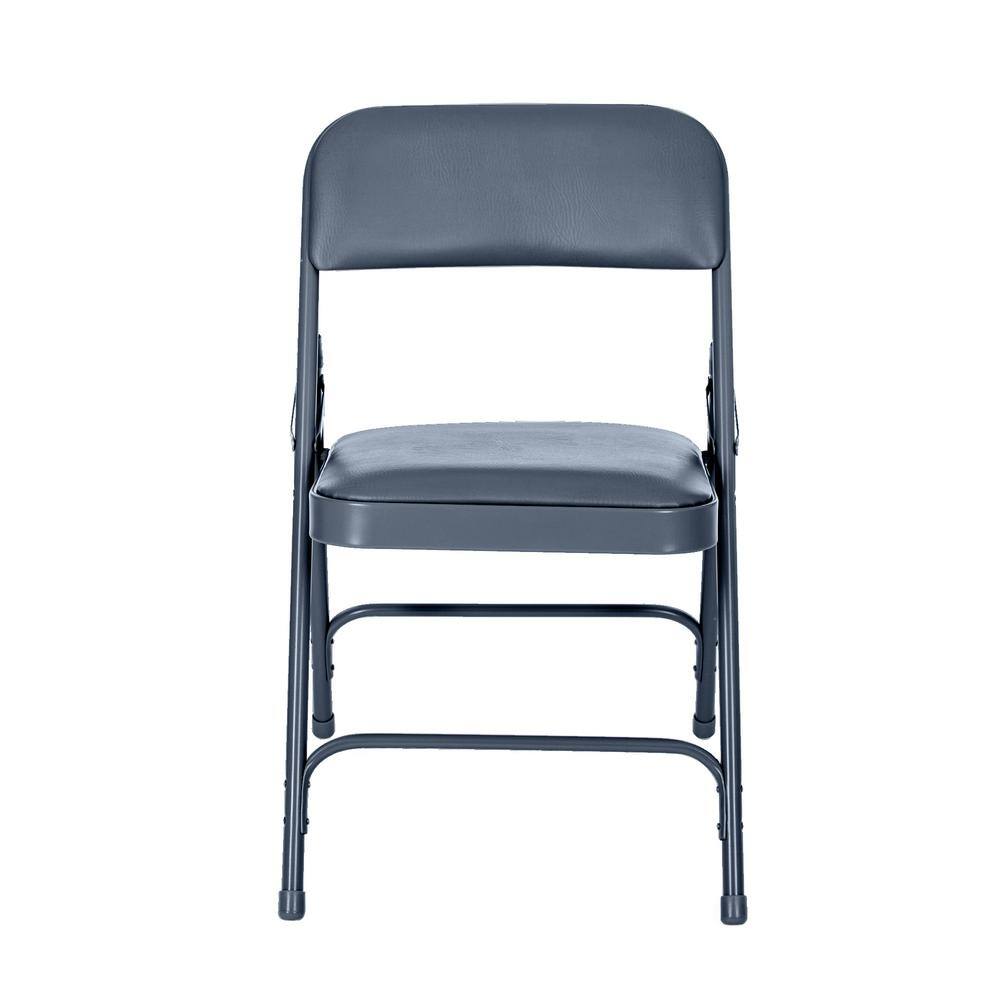 None Bernadine Dining Folding Chair with Vinyl Seat, Midnight Blue, Pack of 4