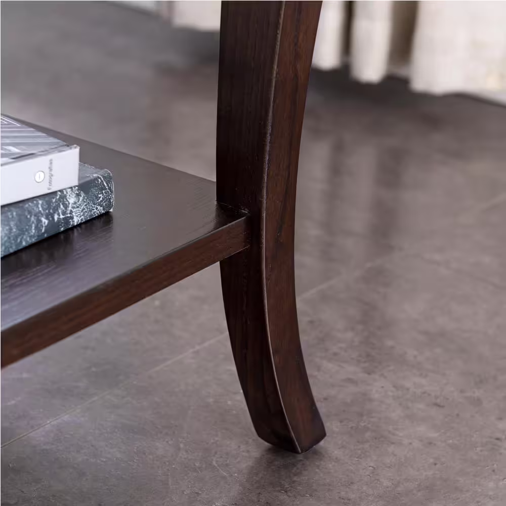 Leick Home Luna 32 in. Rich Chocolate Oak Standard Rectangle Wood Console Table with Shelves