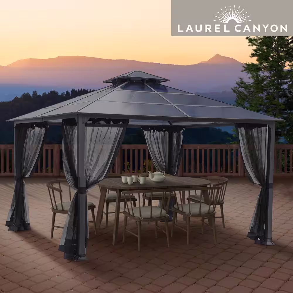 LAUREL CANYON 12 ft. x 12 ft. Polycarbonate Gazebo with Mosquito Netting (2-Tier)