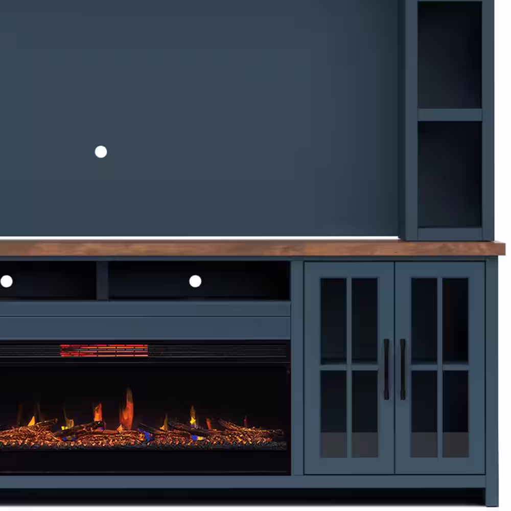 Bridgevine Home Nantucket Denim & Whiskey TV Stand Fits TV's up to 85 in. with Electric Fireplace