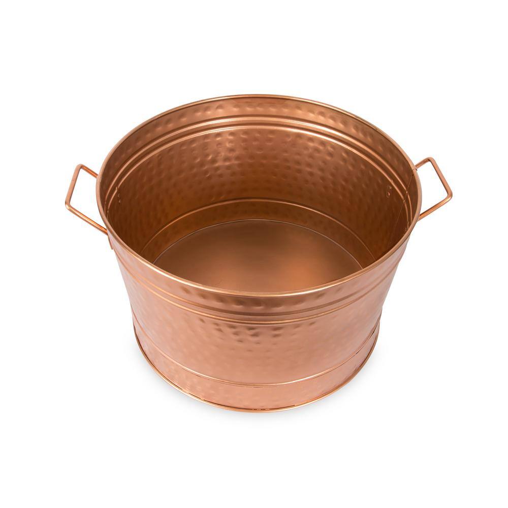 Achla Designs 16.25 in. Dia Copper Plated Round Hammered Tub with 2-Side Handles