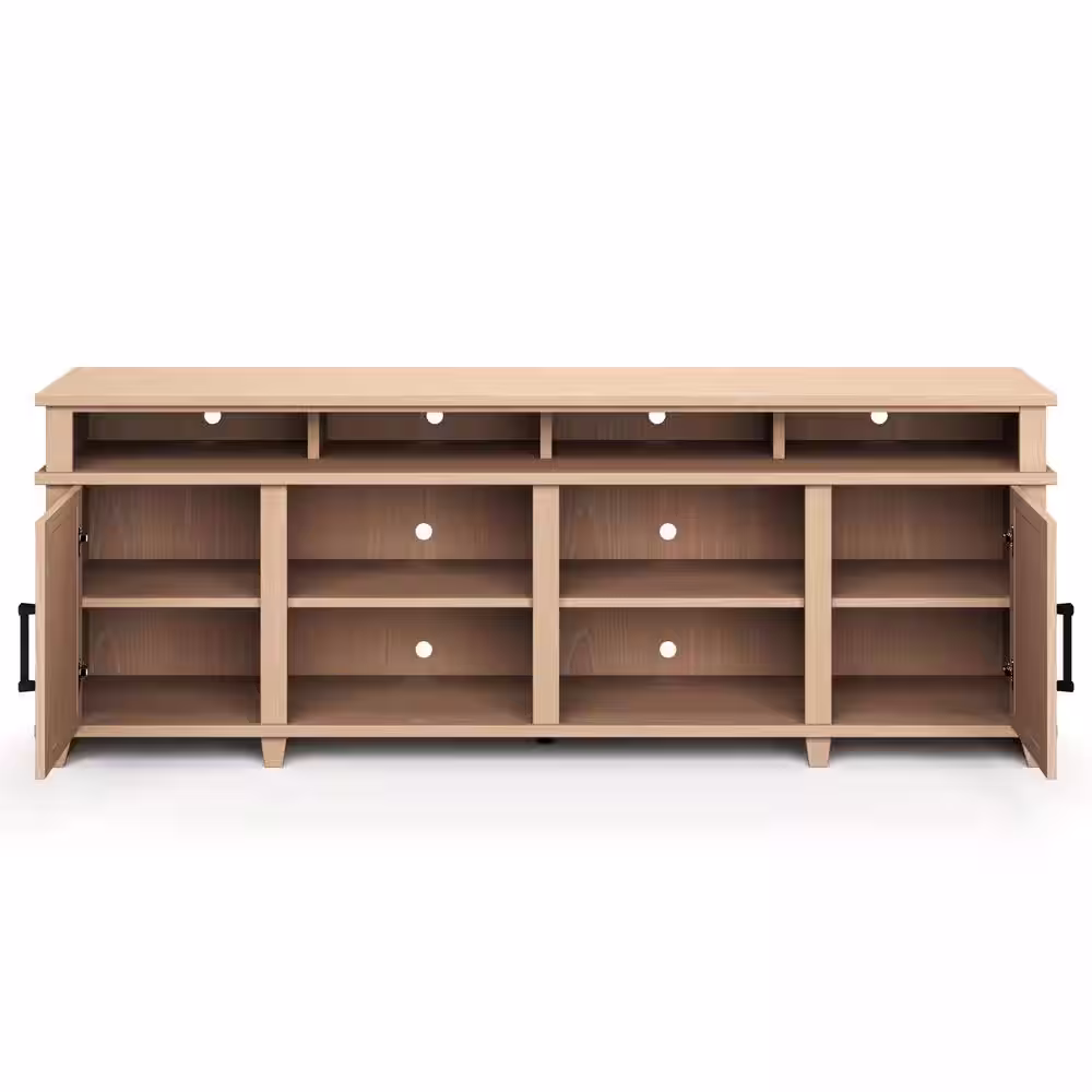 None Bridgevine Home 86 in. No Assembly Required Fruitwood Finish Solid Wood TV Stand, Fits TVs up to 95 in.