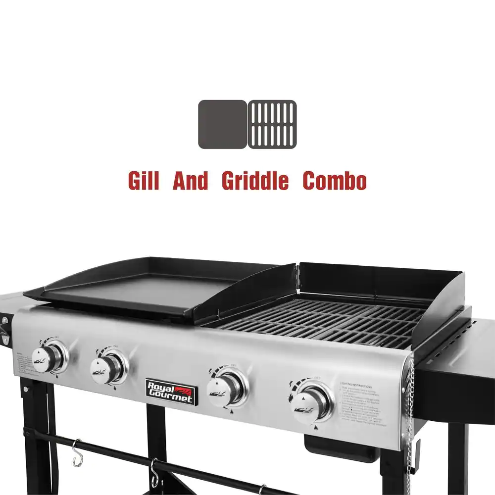 Royal Gourmet 4-Burners Portable Propane Gas Grill and Griddle Combo Grills in Black with Side Tables