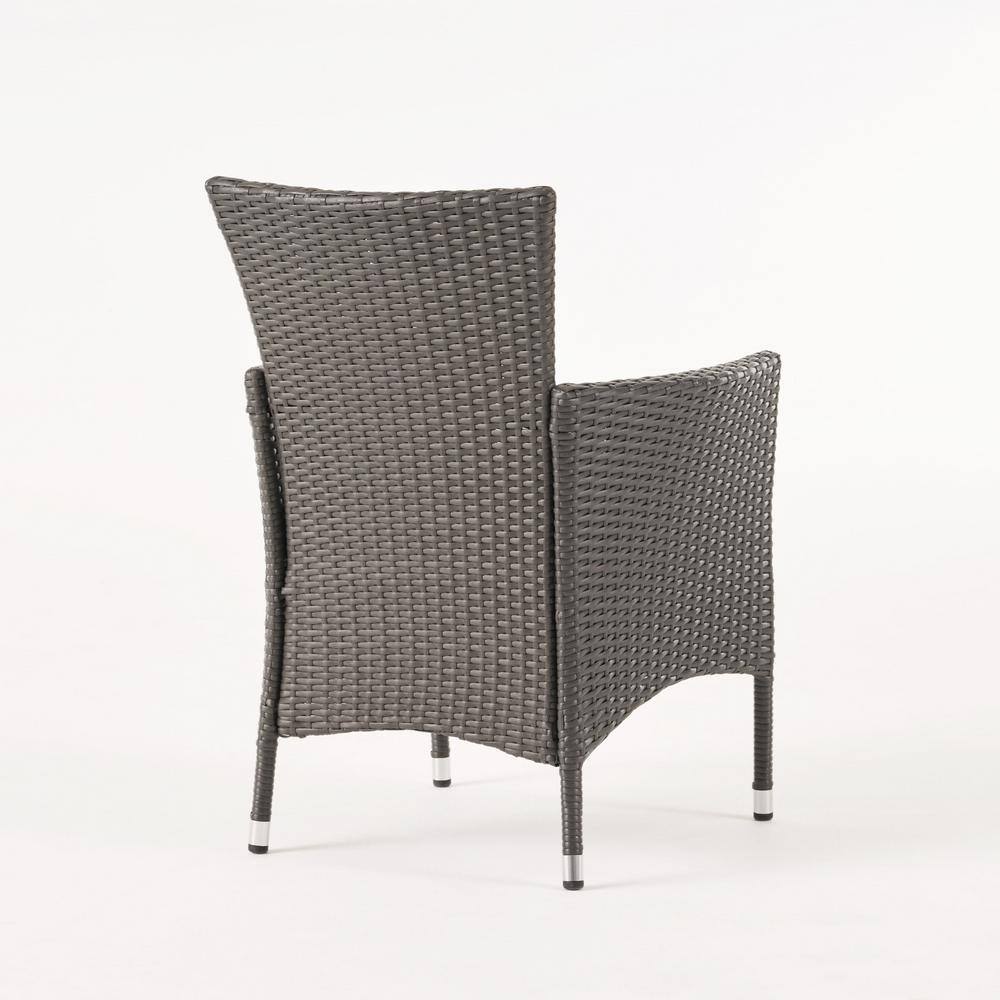 Noble House Bruna Gray 3-Piece Wood and Plastic Outdoor Bistro Set with Silver Cushions