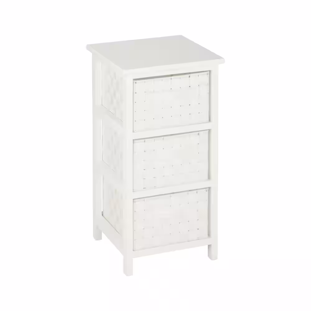 Honey-Can-Do 12 in. W x 24 in. H White Wood 3-Drawer Cabinet with Woven Drawers