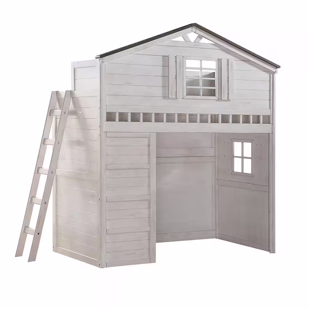 Acme Furniture Tree House Weathered White and Washed Gray 38 in. x 80 in. Loft Bed