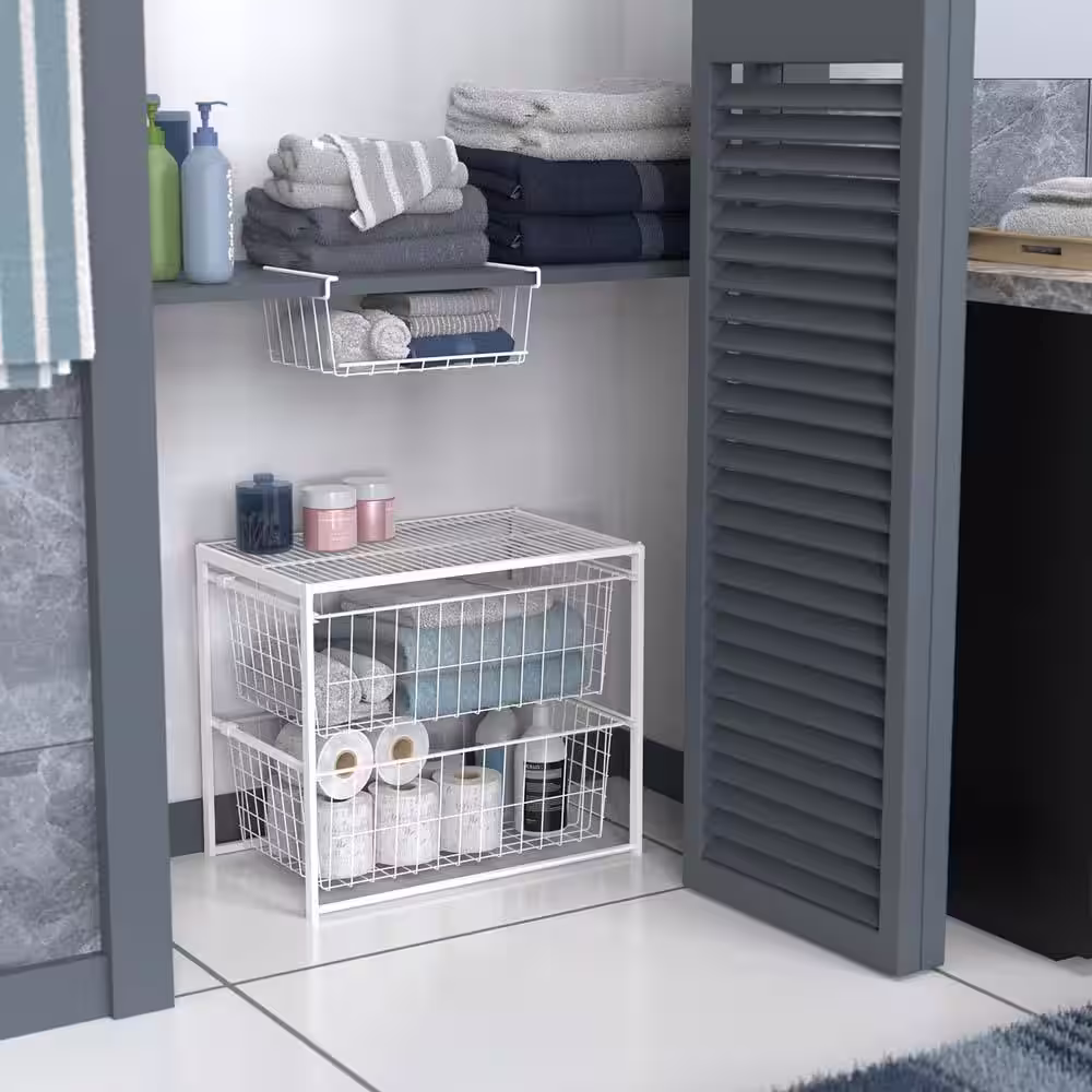 ClosetMaid 18.54 in. H x 21.75 in. W White Steel 2-Drawer Close Mesh Wire Basket