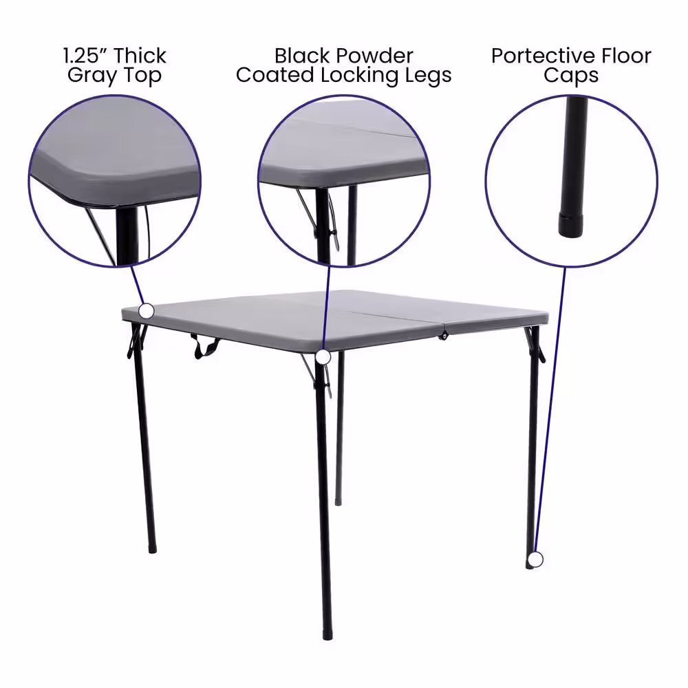 Carnegy Avenue 34 in. x 34 in. Gray Square Plastic Folding Table