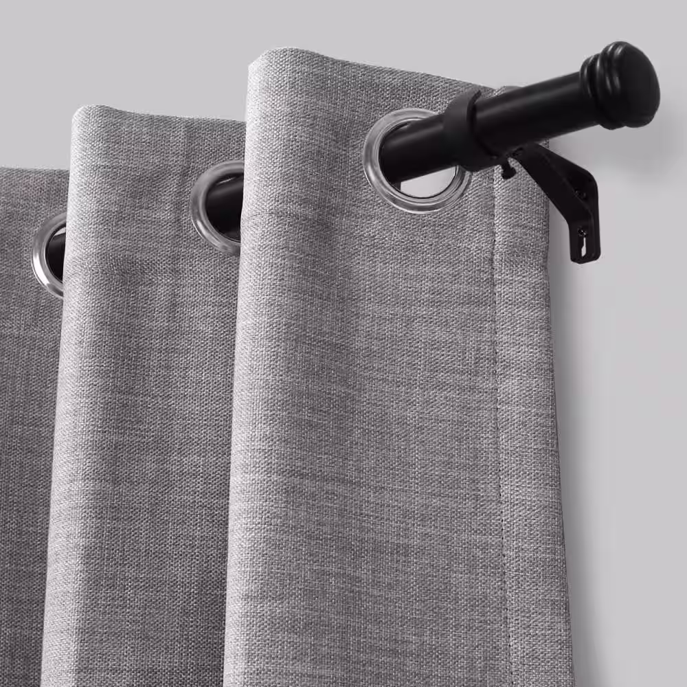 Home Decorators Collection 120 in. - 170 in. Adjustable Single Curtain Rod 1 in. Dia. in Matte Black with End Cap finials