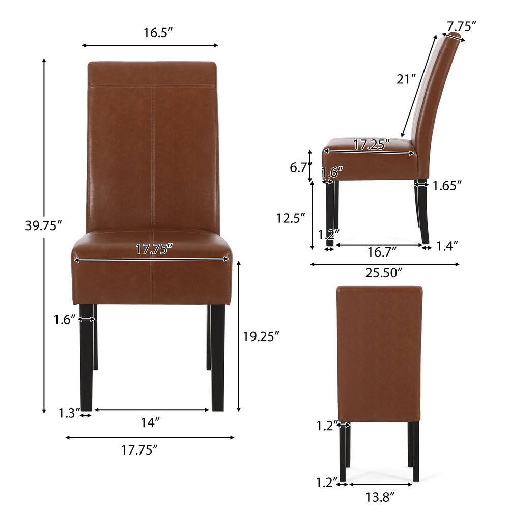 Noble House Braydon Cognac Brown Faux Leather T-Stitch Dining Chair (Set of 2)