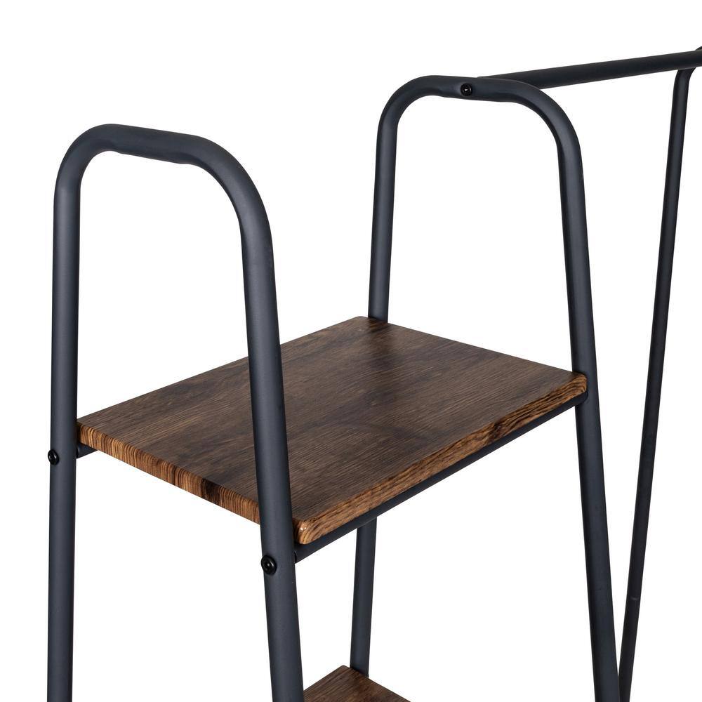 Honey-Can-Do Black/Natural Steel and MDF Clothes Rack 39.4 in. W x 59.6 in. H