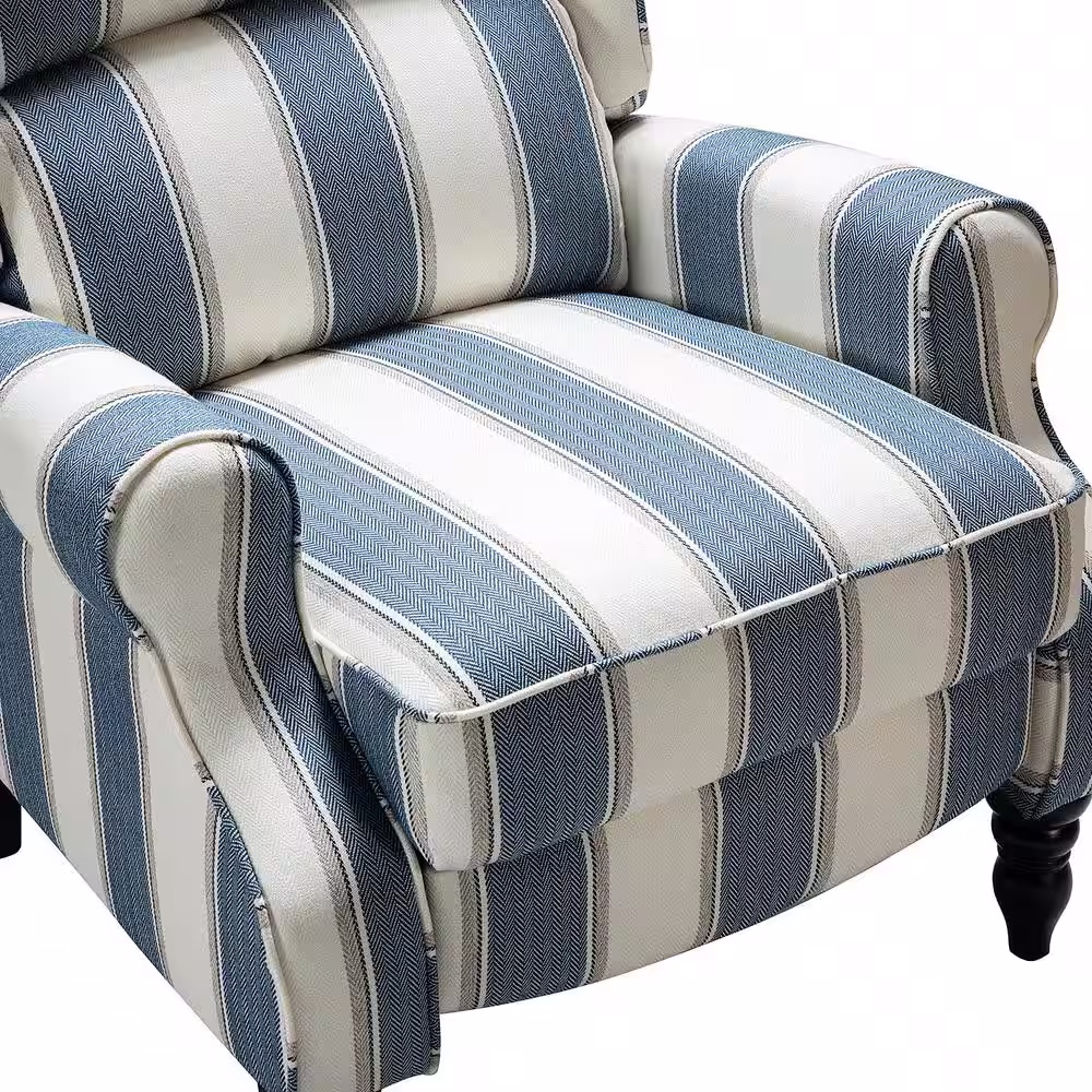 JAYDEN CREATION Bogazk Modern Stripe Navy Polyester Pattern Manual Recliner with Wingback and Rubber Wood Legs