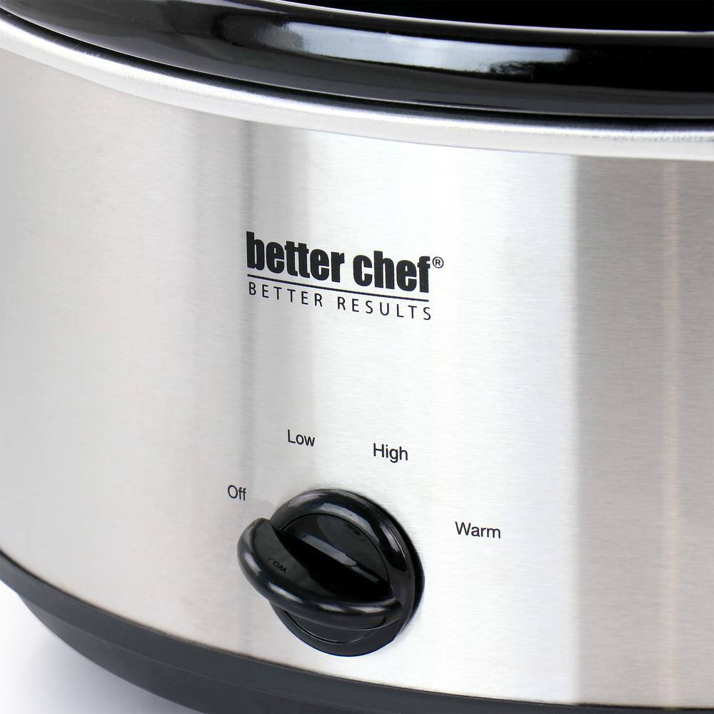 Better Chef 4 qt. Oval Slow Cooker with Removable Stoneware Crock in Silver Stainless Steel