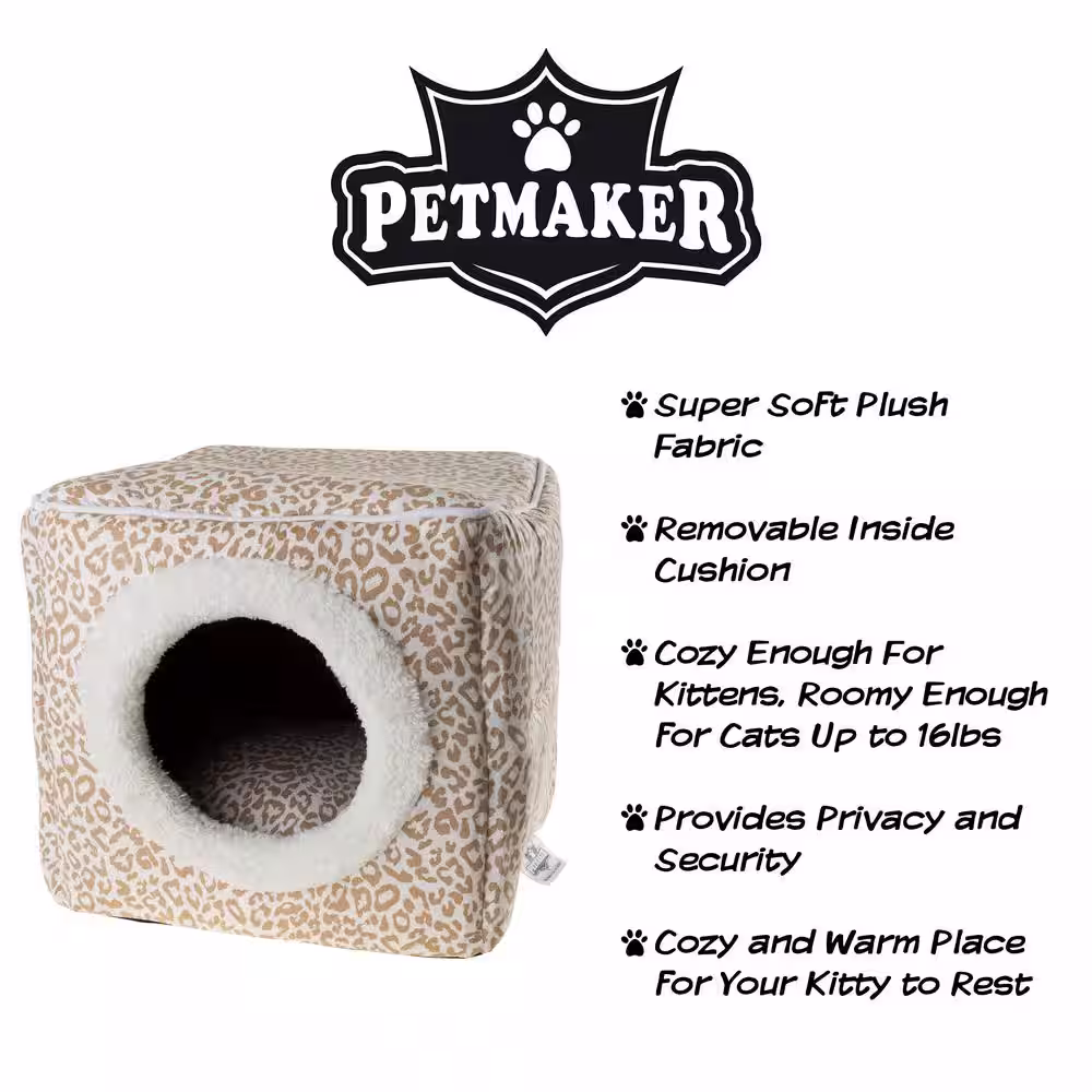 Petmaker Small Tan/White Animal Print Cozy Cave Pet Cube