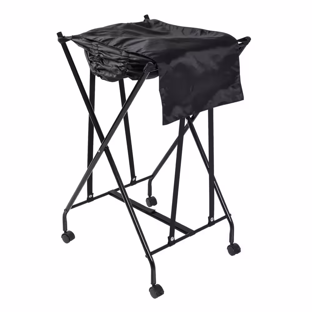 Honey-Can-Do Black Steel and Polycotton Single Bounce Back No Bend Laundry Hamper with Wheels