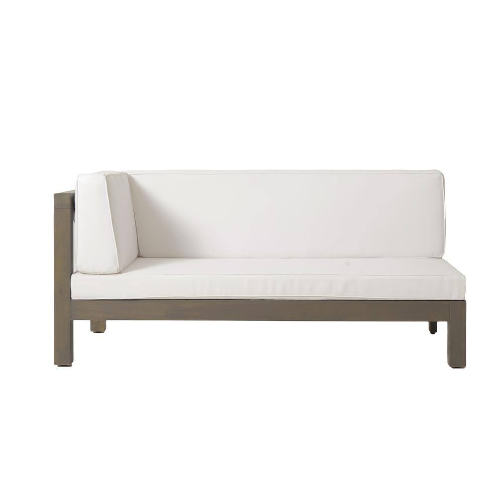 Noble House Brava Grey 6-Piece Wood Patio Conversation Sectional Seating Set with White Cushions