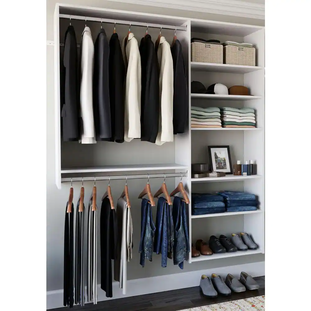 Closet Evolution 120 in. W - 144 in. W White Wood Basic Closet System