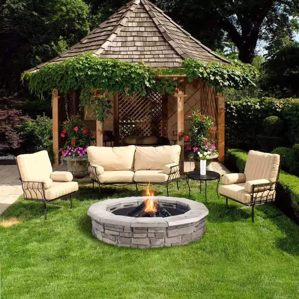Natural Concrete Products Co 44 in. Random Stone Gray Round Fire Pit Kit