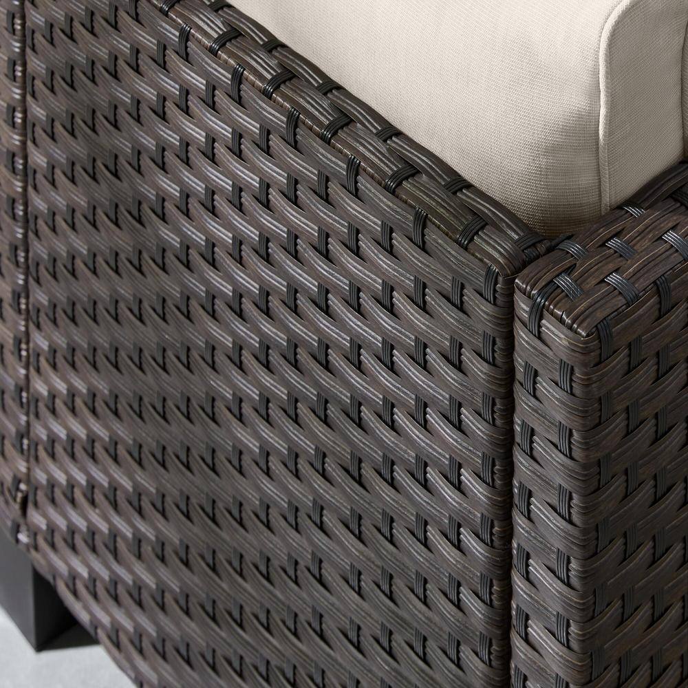 StyleWell Sharon Hill Powder Coating 5-Piece Dark Wicker Patio Conversation with Almond Biscotti Cushions