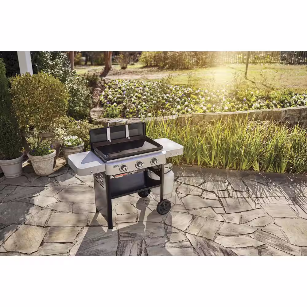 Weber 3 Burner Propane Gas Grill 28 in. Flat Top Griddle Combo with Griddle Starter Set