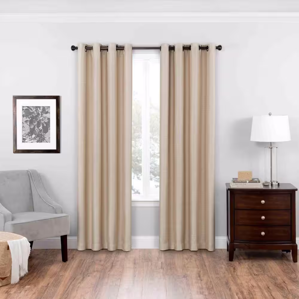 Eclipse Bryson Thermaweave Latte Solid Polyester 52 in. W x 108 in. L Room Darkening Single Grommet Top Curtain Panel