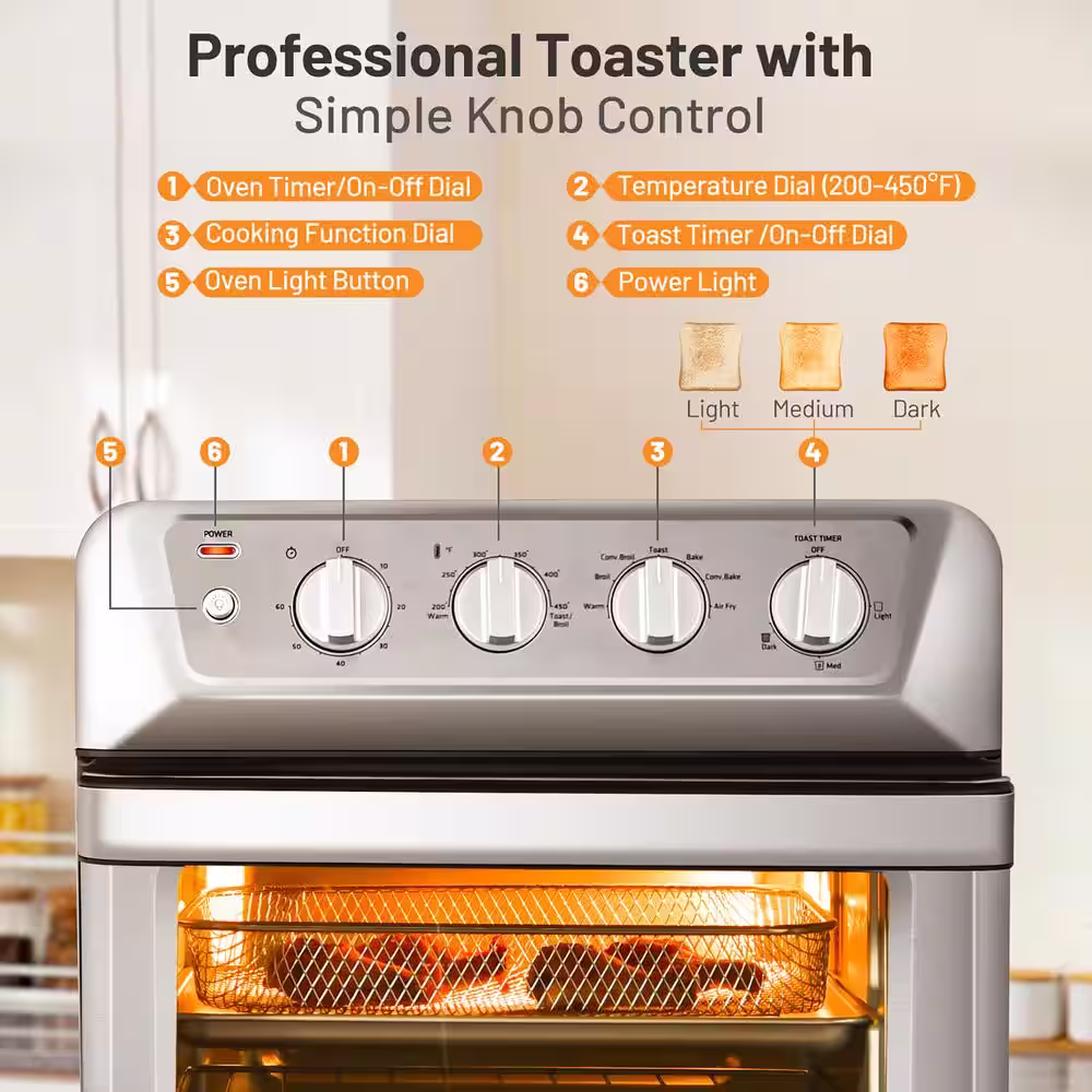 Costway 21.5 qt. Silver Air Fryer Toaster Oven 1800-Watt Countertop Convection Oven with Recipe