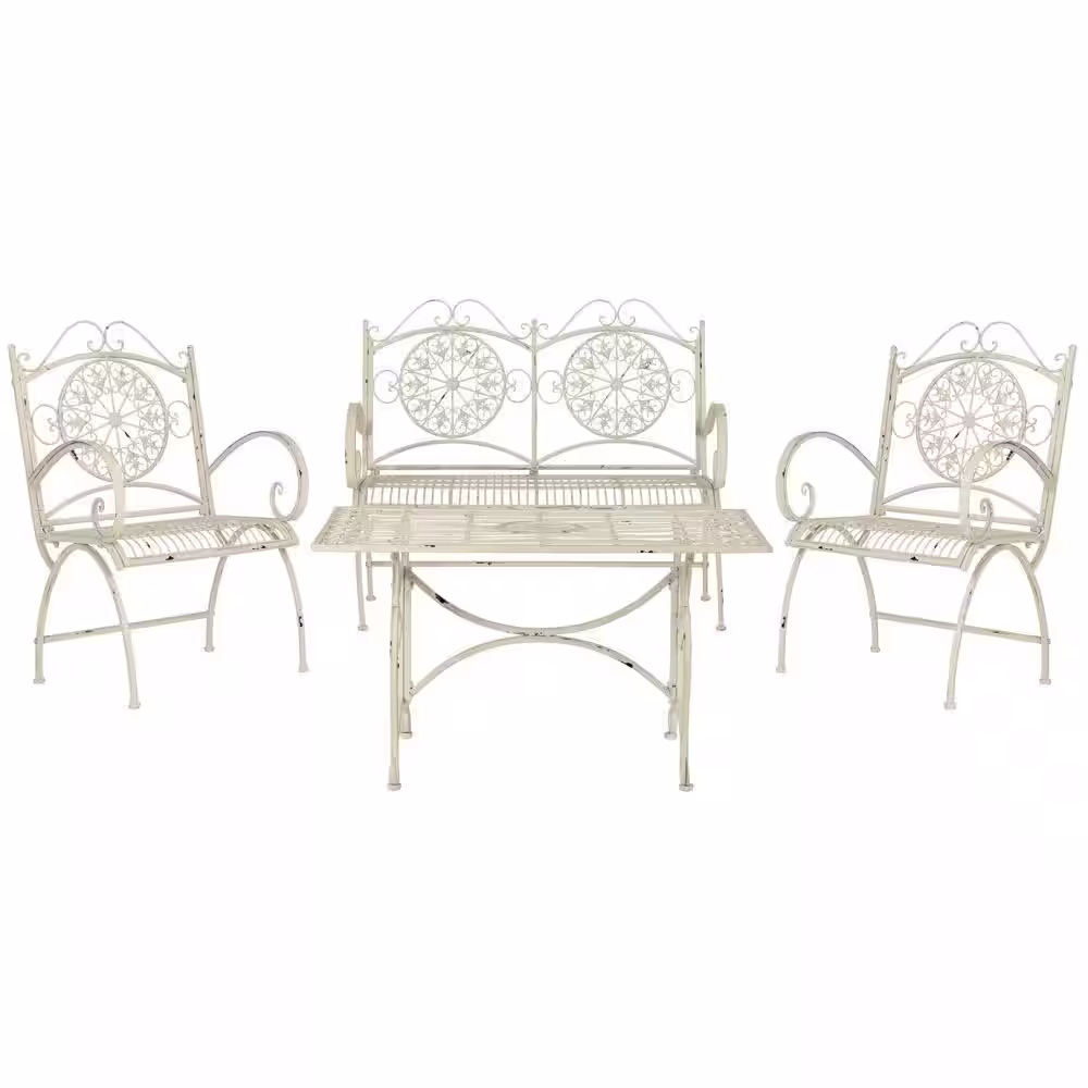SAFAVIEH Sophie Antique White 4-Piece Iron Patio Conversation Set