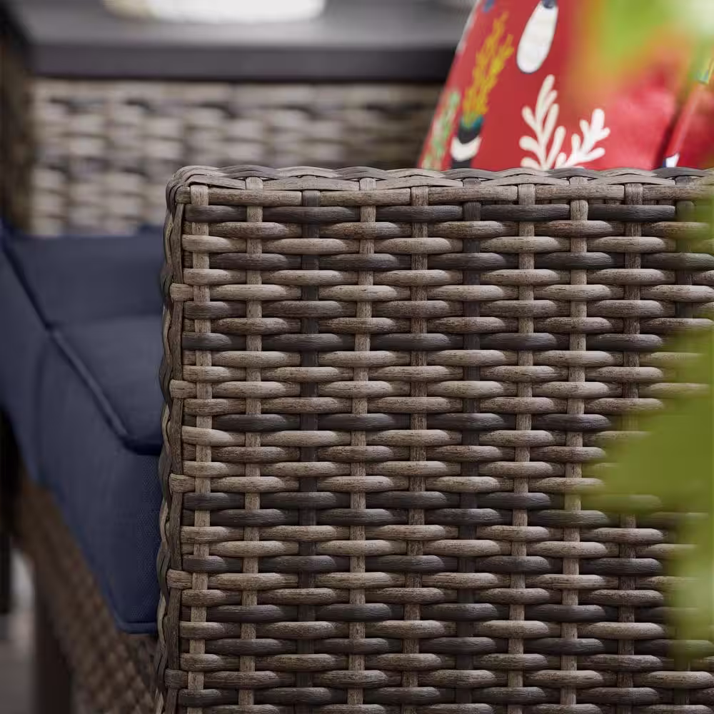 Hampton Bay Prestley Park 4-Piece Steel Patio Conversation Sectional Set with CushionGuard Midnight Navy Blue Cushions