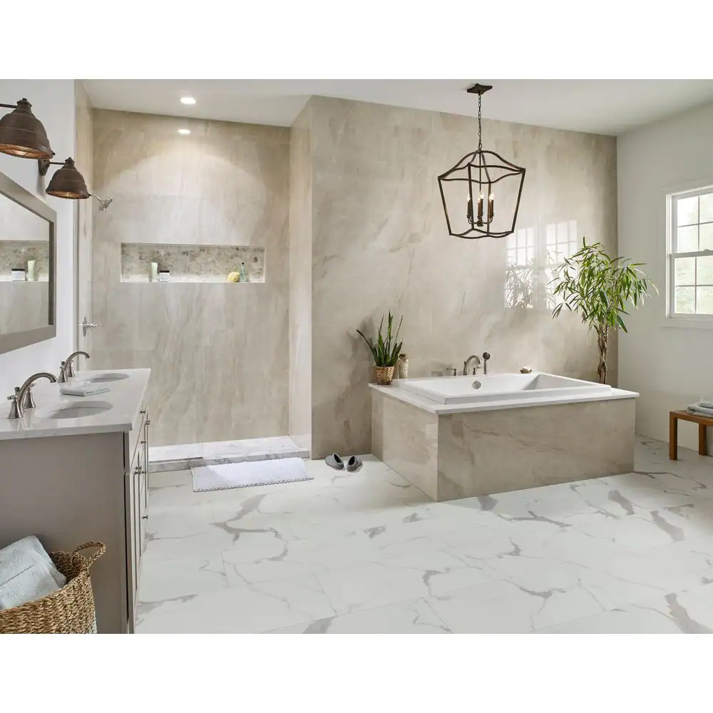 Home Decorators Collection Carrara Luciano 12 MIL x 12 in. W x 24 in. L Click Lock Waterproof Vinyl Tile Flooring (19.4 sqft/case)